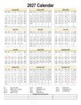 2027 Calendar Printable with Holidays