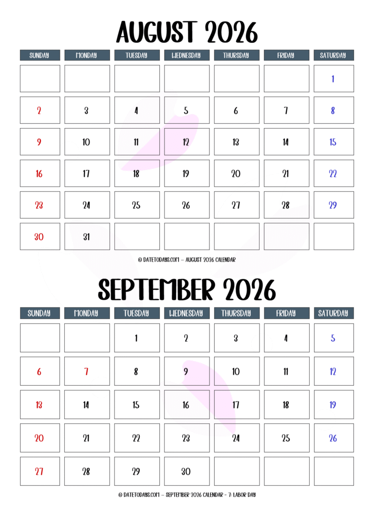 August september 2026 calendar 2 month calendar