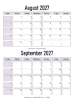 August September 2027 Calendar Print