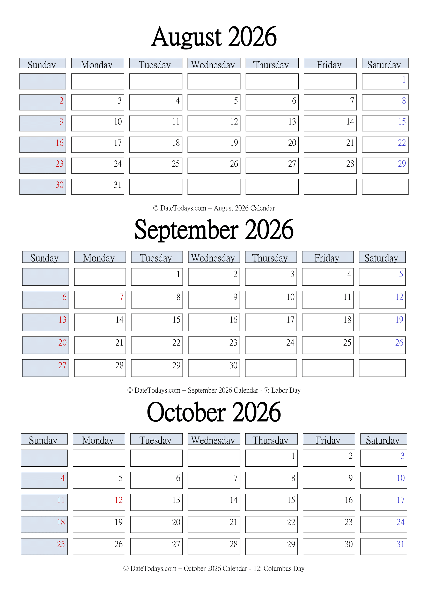 August September October 2026 Calendar Free