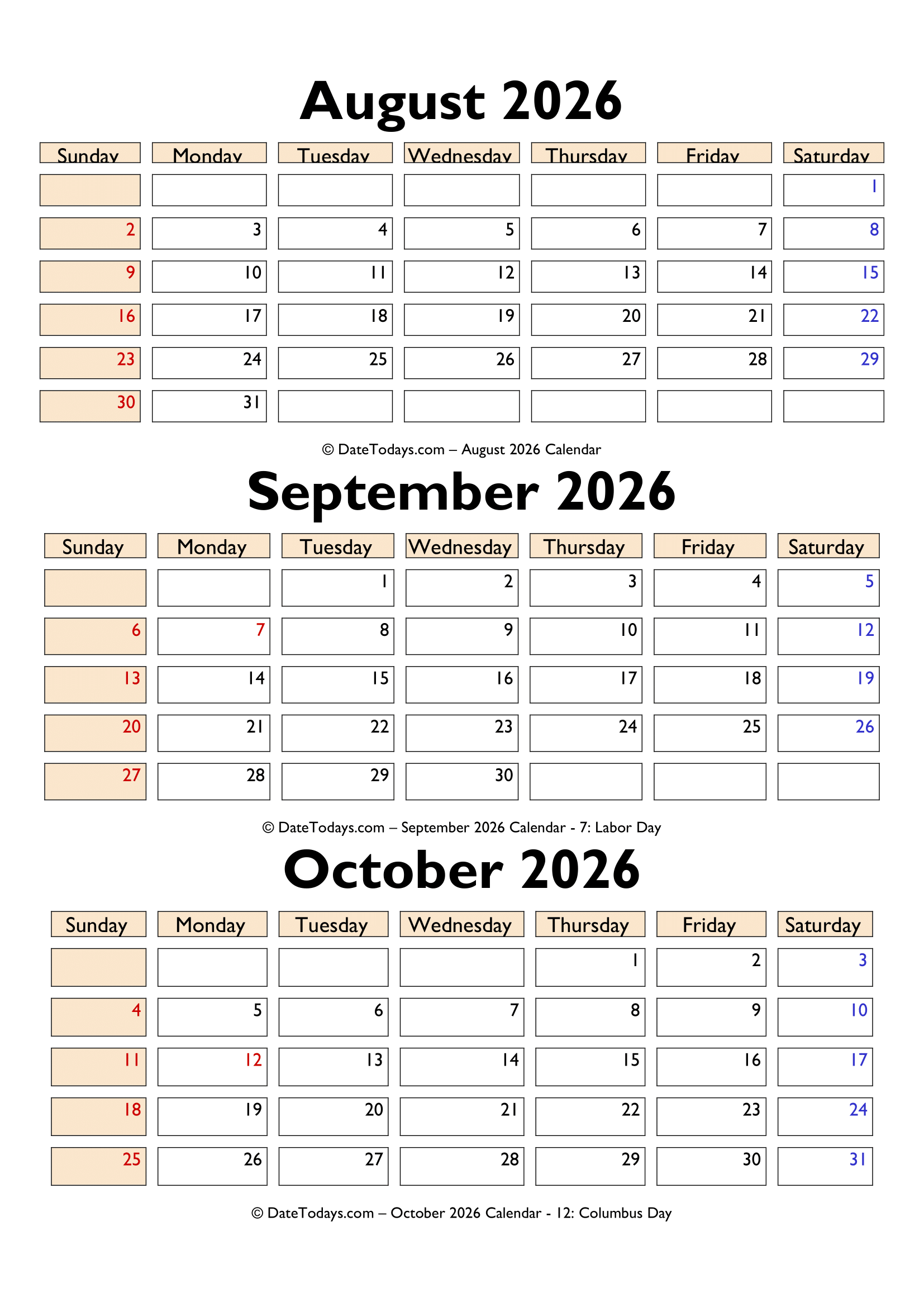 August September October 2026 Calendar PDF