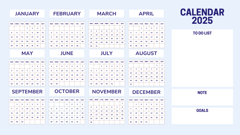 Printable 2025 Calendar with Holidays (12 month on one page)