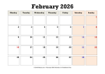 February 2026 Calendar Monday Start