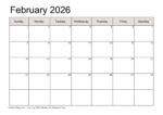 February 2026 Calendar Word