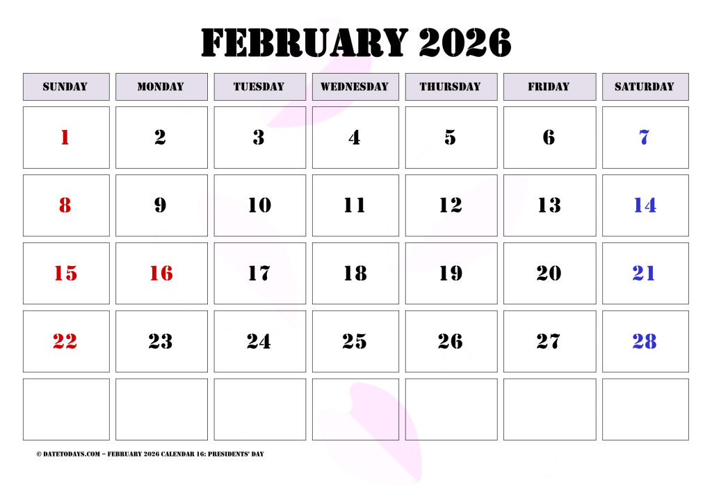 February 2026 Calendar with US Holidays Printable PDF #39 s