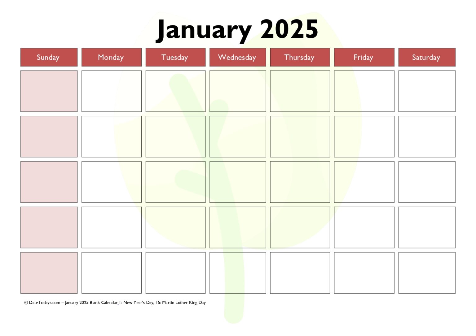Blank January 2025 Calendars Printable - January 2025 Blank Calendar PDF 1536x1086 