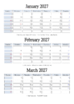 January February March 2027 Calendar Free