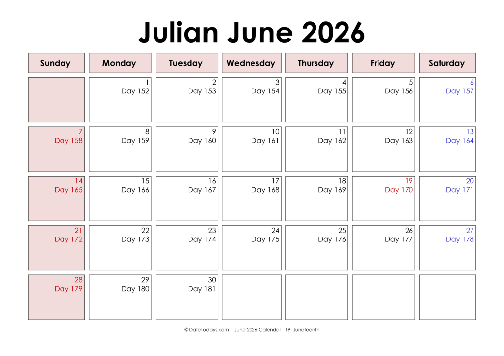 Printable Julian Date Calendar 2026 Julian Date Today