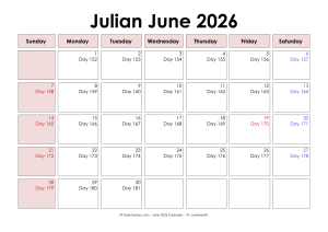 Printable Julian Date Calendar 2026 Julian Date Today Julian June 2026 Calendar 300x212 