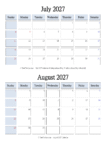 July August 2027 Calendar