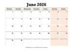 June 2026 Calendar Monday Start