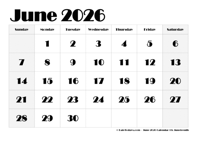 Free June 2026 Calendar with Holidays Printable PDF