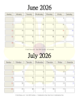 June July 2026 Calendar Printable PDF
