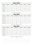 March April May 2026 Calendar Printable PDF - 3 Month Calendar