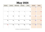 May 2026 Calendar Monday Start