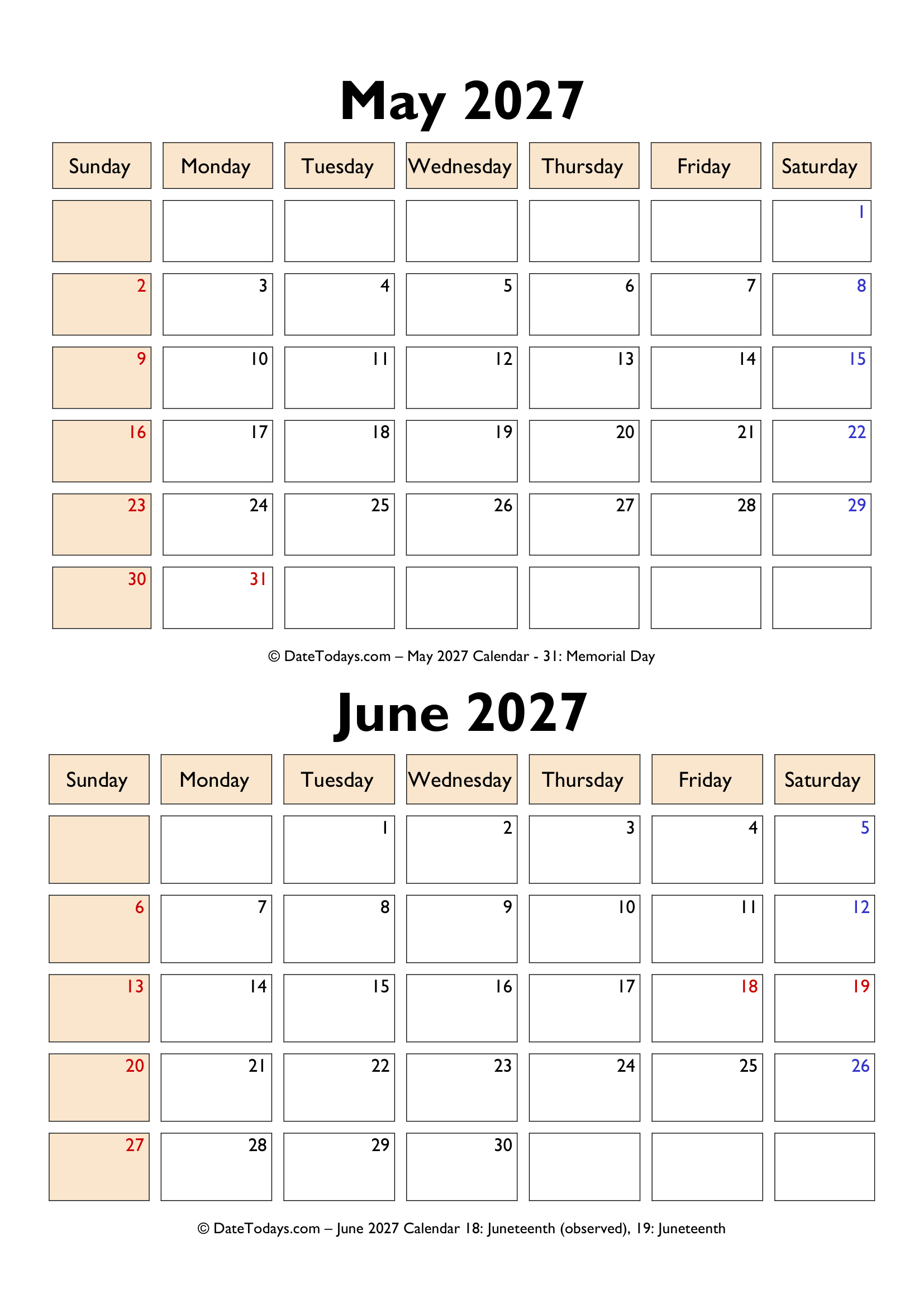 May June 2027 Calendar PDF