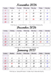 November December 2026 January 2027 Calendar Printable PDF