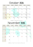 October November 2026 Calendar Printable