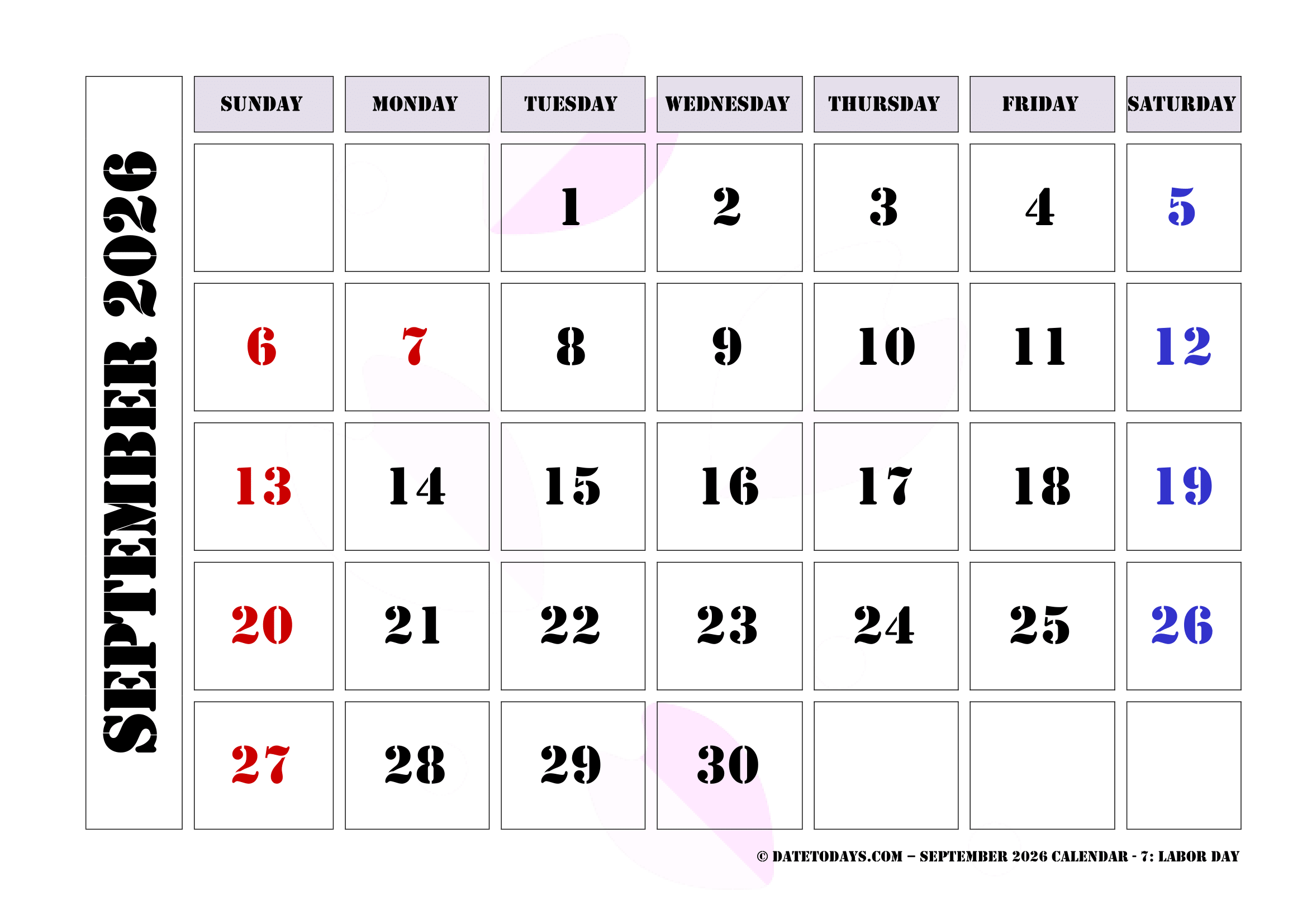 September 2026 Calendar Printable PDF With Holidays