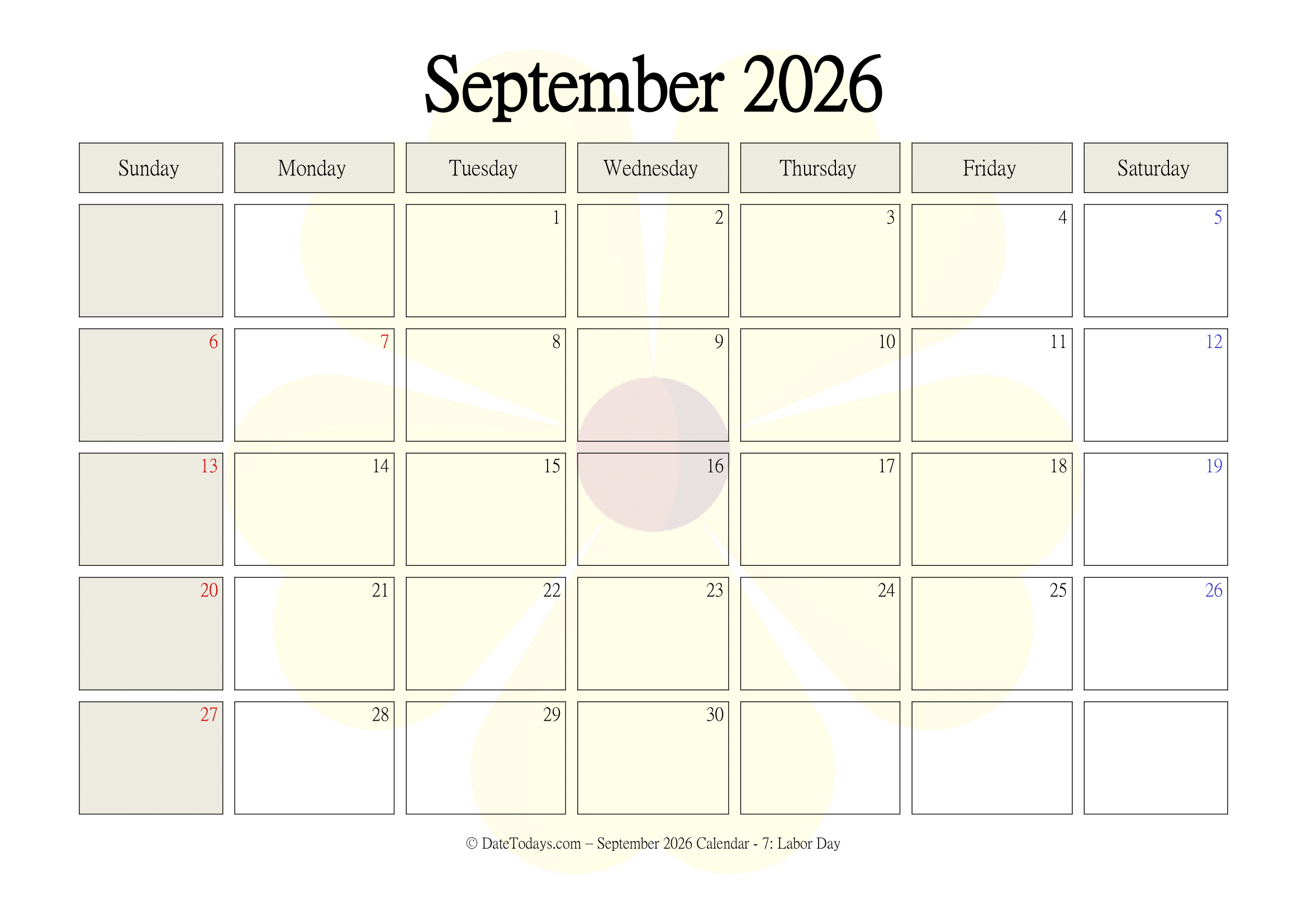 September 2026 Calendar Printable PDF With Holidays September 2026 Calendar Printable PDF With Holidays