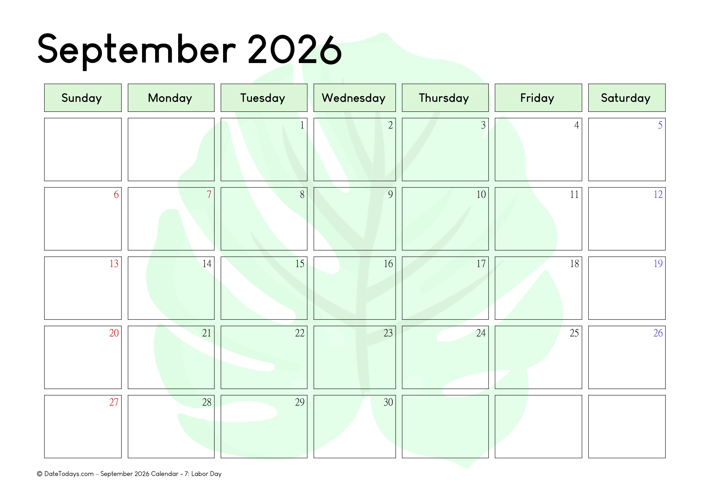 September 2026 Calendar Printable PDF With Holidays September 2026 Calendar Printable PDF With Holidays
