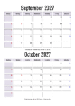 September October 2027 Calendar Print
